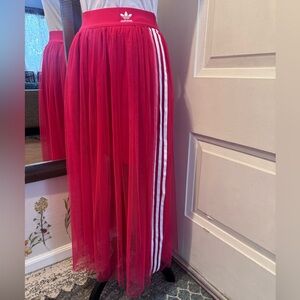 Adidas Red Maxi Skirt with White Stripes